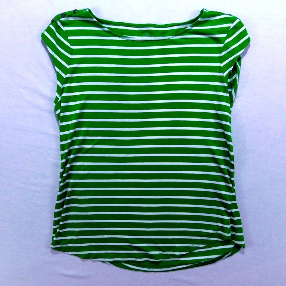 Liz Claiborne Short Sleeve Shirt for women in Green & White Striped Size Large